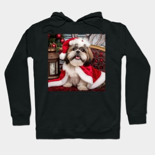 A Very Merry Shih Tzu Christmas In Santa Hat Hoodie